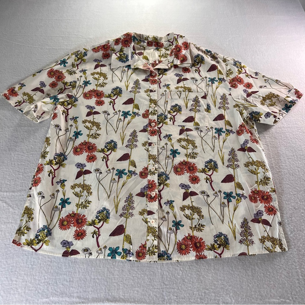 Ladies SZ S Floral Print Button Up PJ Shirt